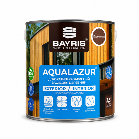 Декоративна лазур для деревини з натуральним воском BAYRIS AQUALAZUR В001100 фото АБВ Хімія